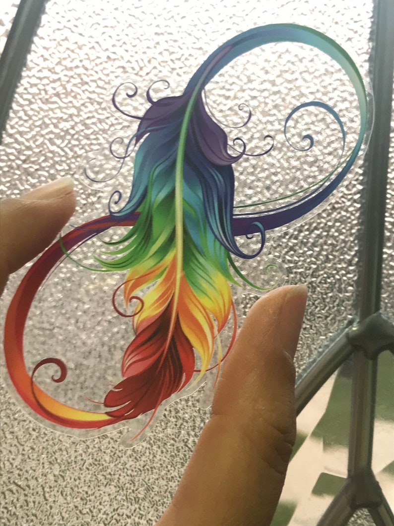 Rainbow Feather Clear Vinyl Sticker for Laptop Decal, Skateboard, Notebook Infinity Symbol Design image 2