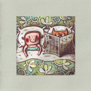 Carte illustrée chat au journal "Cat mag"