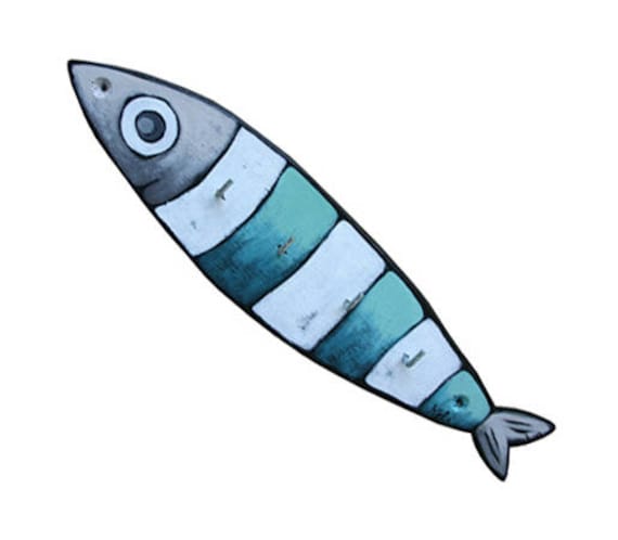 Accroche-Clés Longue Sardine Rayée en Bois