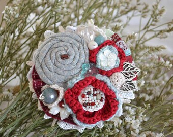 Handmade Boho Textile Brooch: Floral Fabric Jewelry