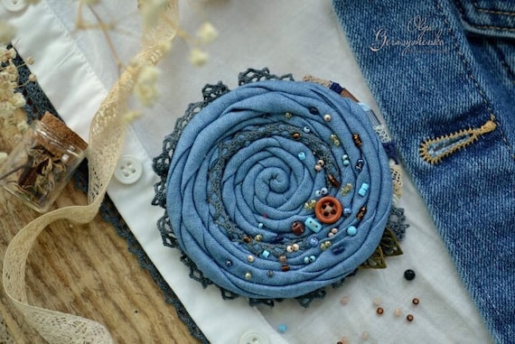 Denim Brooch Fabric Brooch Blue Flower Pin Scarf Pin Jeans