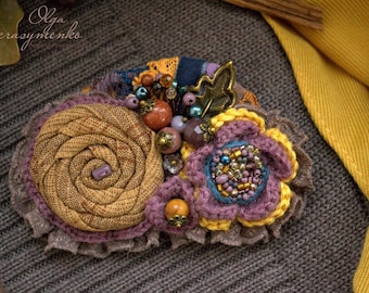 Flower brooch, crochet jewelry, fabric brooches, colored floral brooch, sweater pin, mothers day gifts