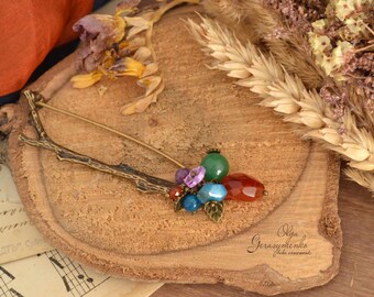 Large Safety Pin Brooch: Carnelian Gemstone Sweater Pin