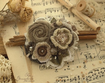 Broche de flor de ganchillo: broche bohemio de tweed con encaje vintage