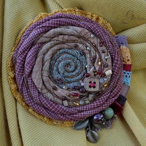 Cloth brooch, colored floral brooch, scarf pin, fabric brooches, statement jewelry, textile brooch