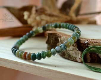 Indian agate bracelet, rondel bead bracelet, thin green bracelet, gemstone bangle, small stones bracelet, fall jewelry