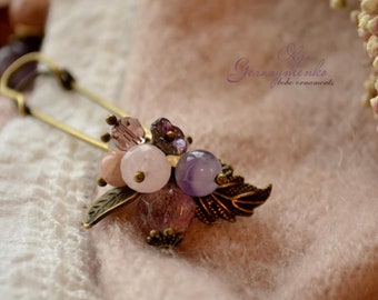 Multi Stone Cardigan Pin: Strawberry Quartz, Amethyst, Sunstone