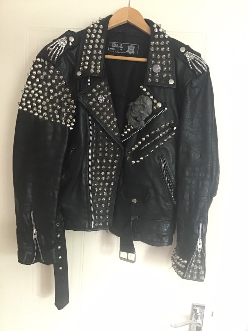 Punk spiked / studded leather jacket discharge uk82 | Etsy