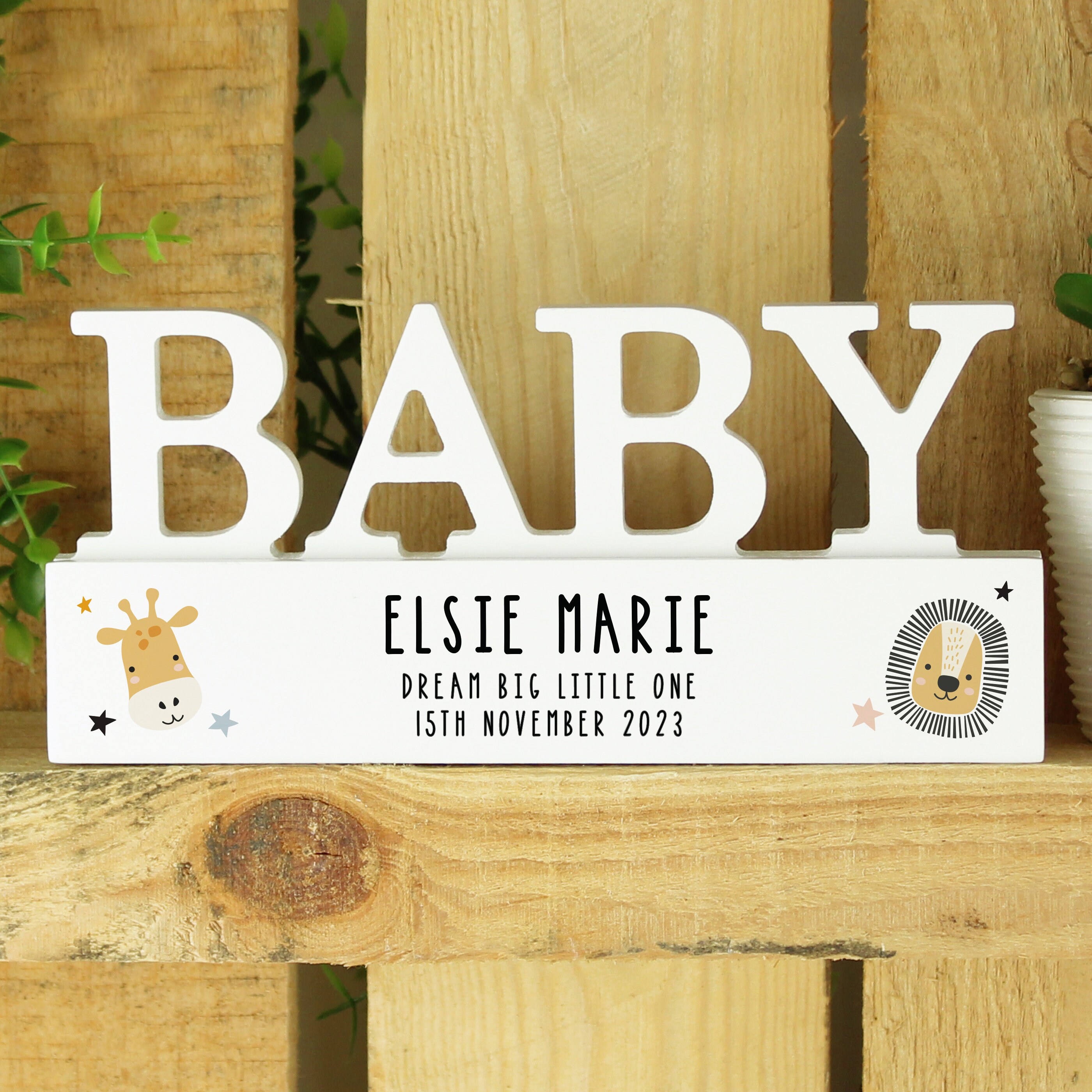 Personalised Safari Animals Wooden Baby Ornament - Etsy UK