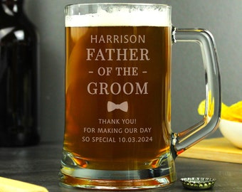 Personalised Father of the Groom Pint Stern Glass Tankard Gift