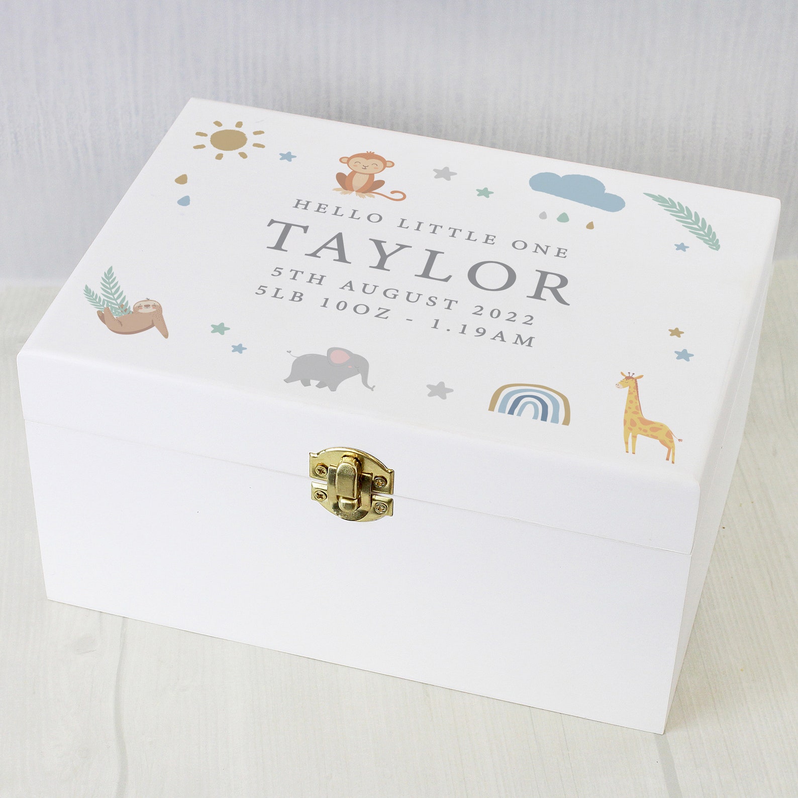Personalised Safari Animals White Wooden Keepsake Box - Etsy