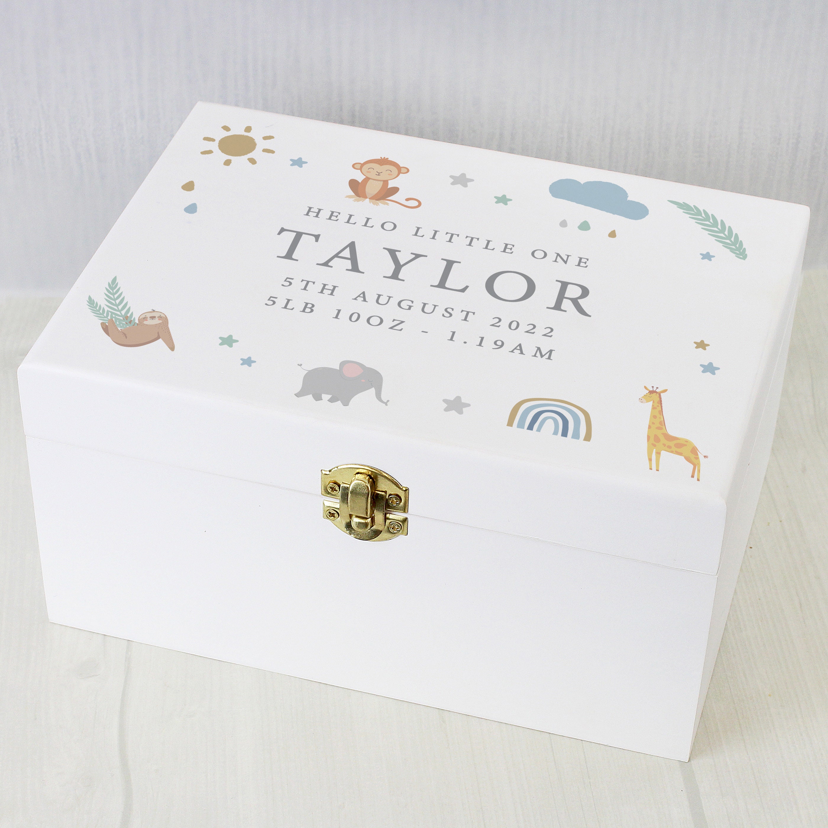 Personalised Safari Animals White Wooden Keepsake Box - Etsy