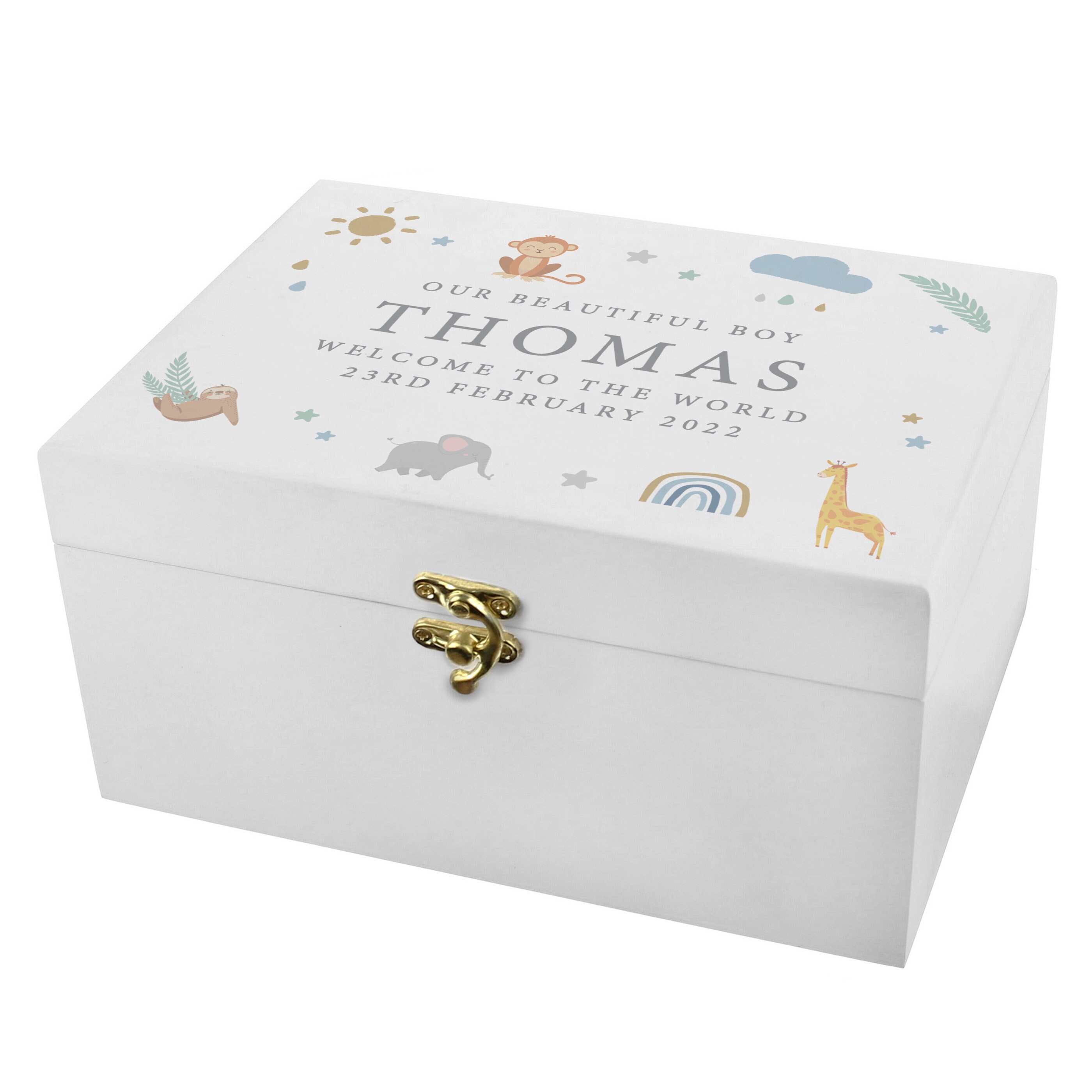 Personalised Safari Animals White Wooden Keepsake Box - Etsy