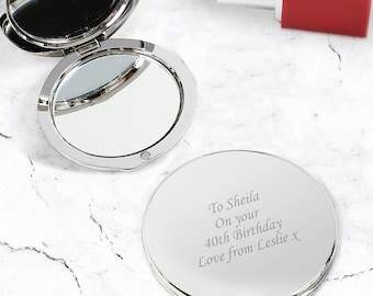 Personalised Silver Round Compact Mirror Gift