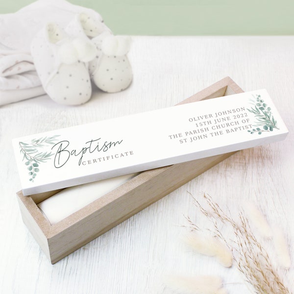 Personalised Botanical Wooden Birth or Christening Certificate Holder