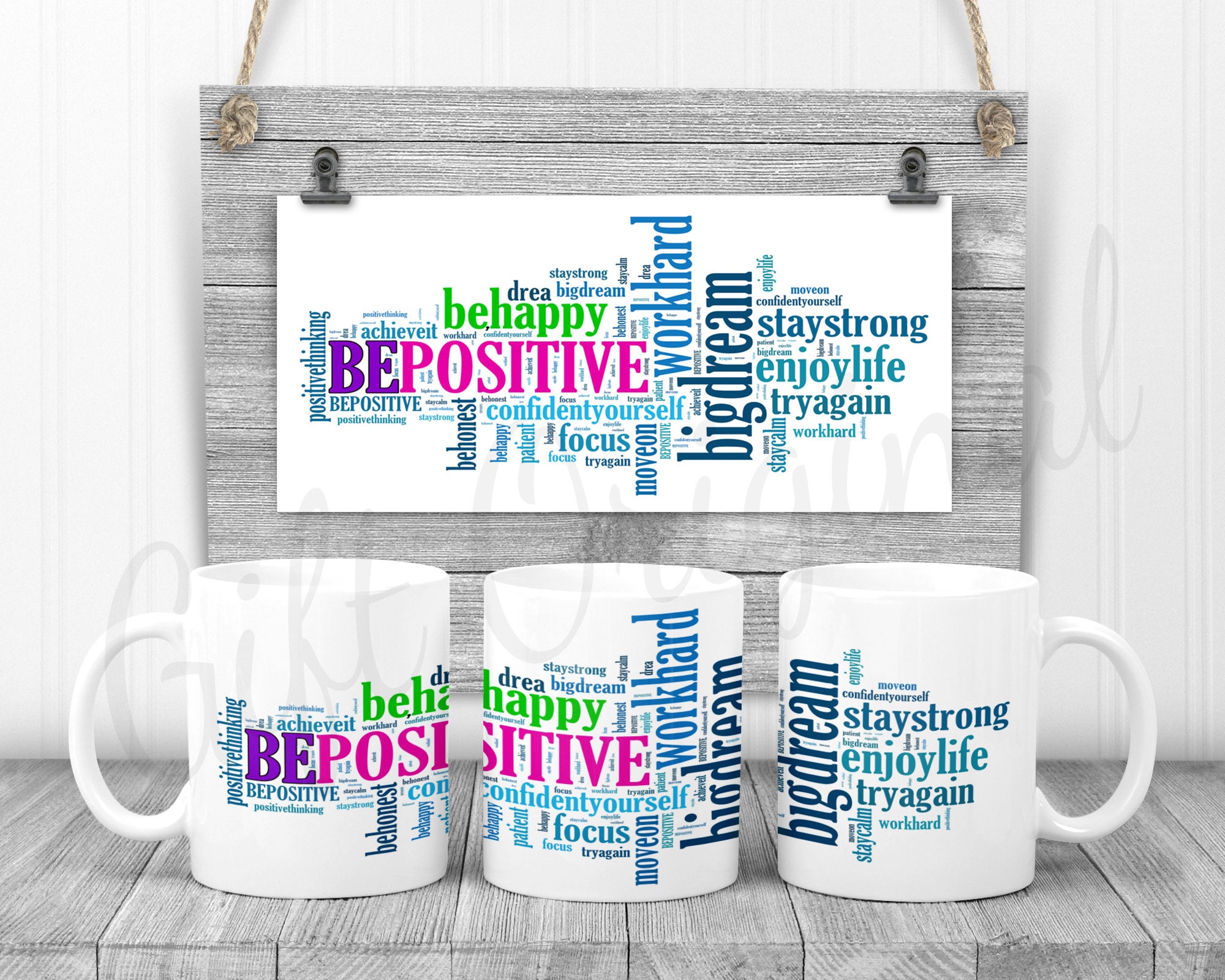 Positive Vibe 11oz Mug Template PNG Full Wrap Design for Sublimation