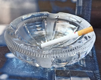 Beautiful Vintage Heavy Cutted Crystal Glass Ashtray, Great Condition, Latvia, 1920s-1930s