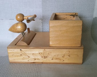 Rare!! Bird - Beautiful Vintage Soviet Russian Birch Table Cigarette Case Holder Dispenser, 1970s