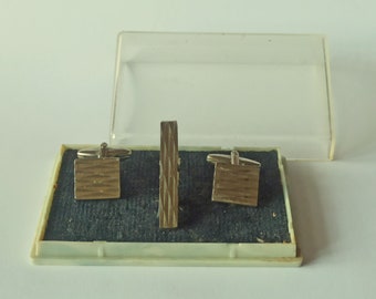 Beautiful Vintage Soviet Russian Cufflinks and Tie Clip Set, Great condition, 1970s-1980s