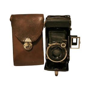Rares !! Zeiss Ikonta, Carl Zeiss Jena Tessar objectif 1:4,5/105 mm - appareil photo argentique pliant moyen format vintage, étui, Allemagne, années 1930