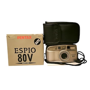 NUOVO!! Pentax Espio 80V Date - Bellissima macchina fotografica a pellicola da 35 mm, data al quarzo, scatola, custodia, documenti, 2002
