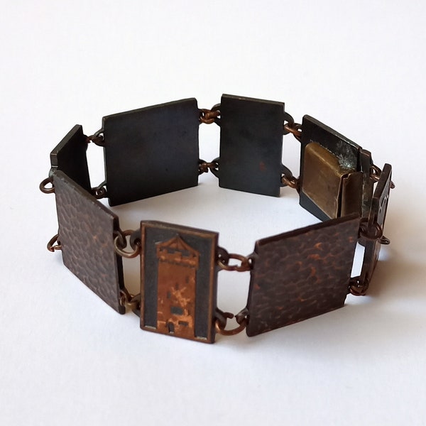 Rare!! Beautiful Vintage Copper Bracelet with Riga Views, Great Condition, Latvia, 1970s-1980s