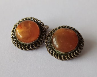 Beautiful Vintage Genuine Baltic Sea Amber Cufflinks, Great Condition, Latvia, 1960s-1970s