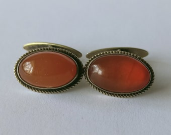 Beautiful Vintage Sterling Silver 875 Cufflinks with Genuine Baltic Amber, Great Condition, 1960s