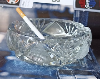 Beautiful Vintage Heavy Cutted Crystal Glass Ashtray, Great Condition, Latvia, 1920s-1930s