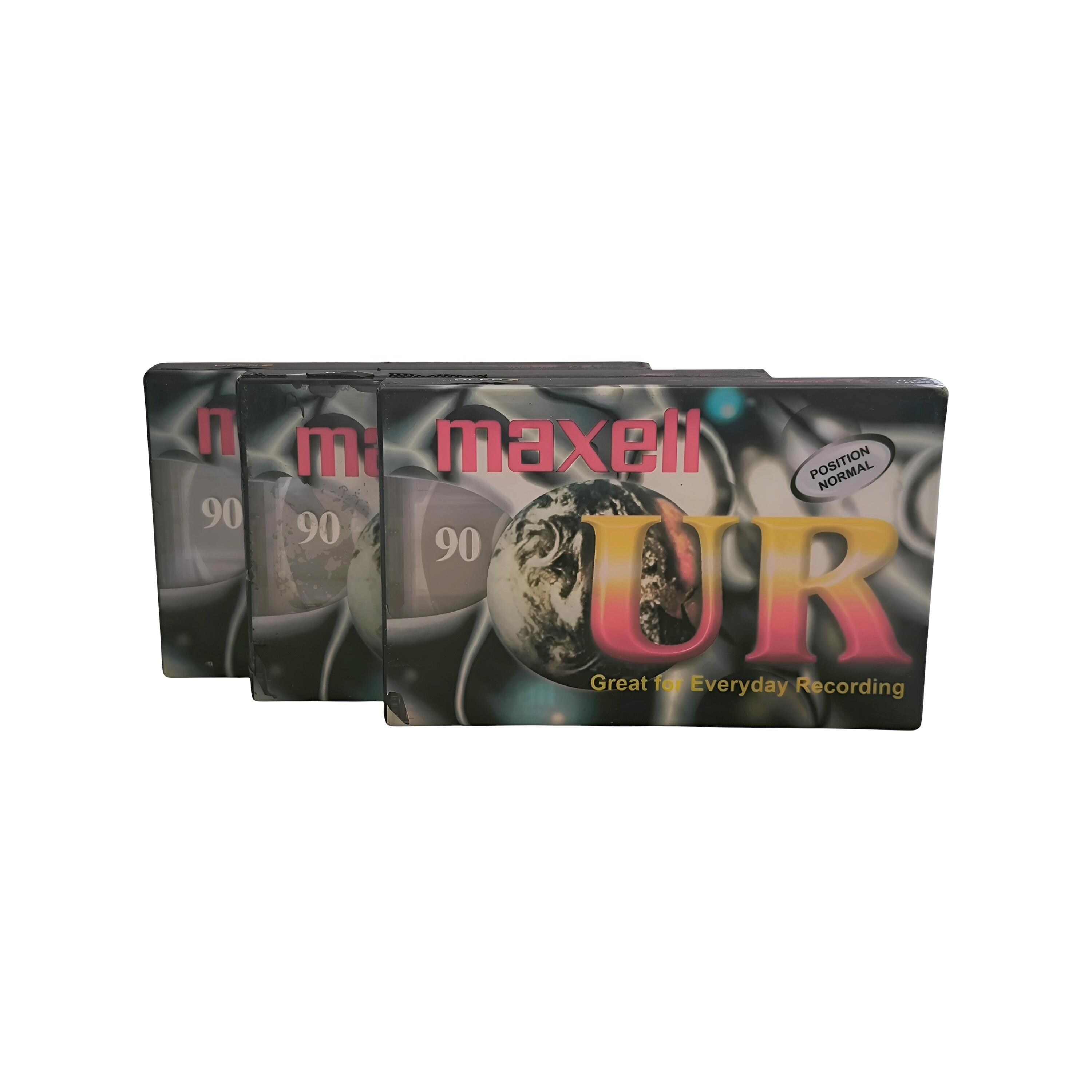 New!! 3pcs Maxell UR90, 90min, Audio Cassette Tape, Sealed, 1990s