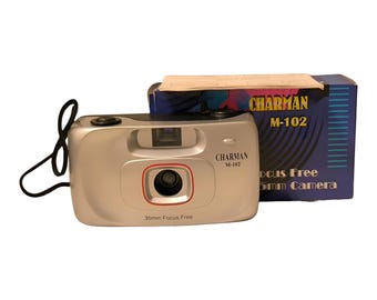 New!! Charman M-102 - Vintage 35mm Lomography Point & Shoot Photo Film Camera, Box, Papers, 1990s