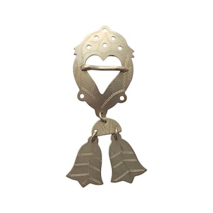 New!! Heart Sakta with Bells - Vintage Latvian Ethnic Brooch, 1990s