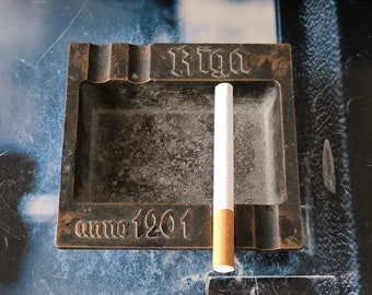 Riga Anno 1201 - Beautiful Vintage Heavy Cast Iron Ashtray, Latvia,  1960s-1980s