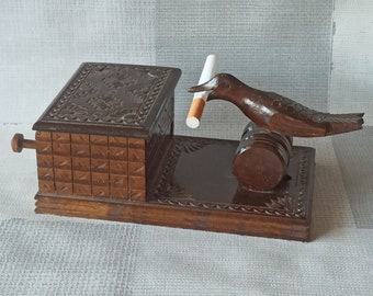 Rare!! Bird - Beautiful Vintage Table Cigarette Case Holder Dispenser, Croatia, 1950s