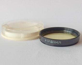 Vintage Soviet Russian Yellow 52mm Lens Light Filter, Case, 1970s-1980s