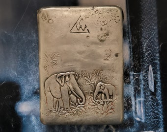 Trench!! Elephants - Beautiful Alpacca Cigarette Case, Very Vintage Look, Latvia, 1930s