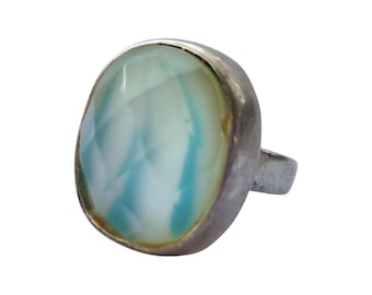 Beautiful Alpacca Ring with Cutted Glass, Great Condition, Latvia, 1920s-1930s