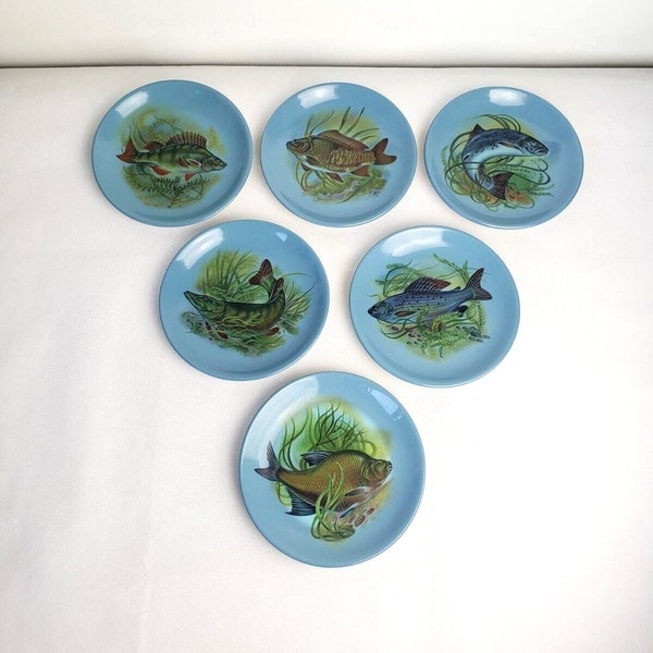 Blue Fish Plates Etsy