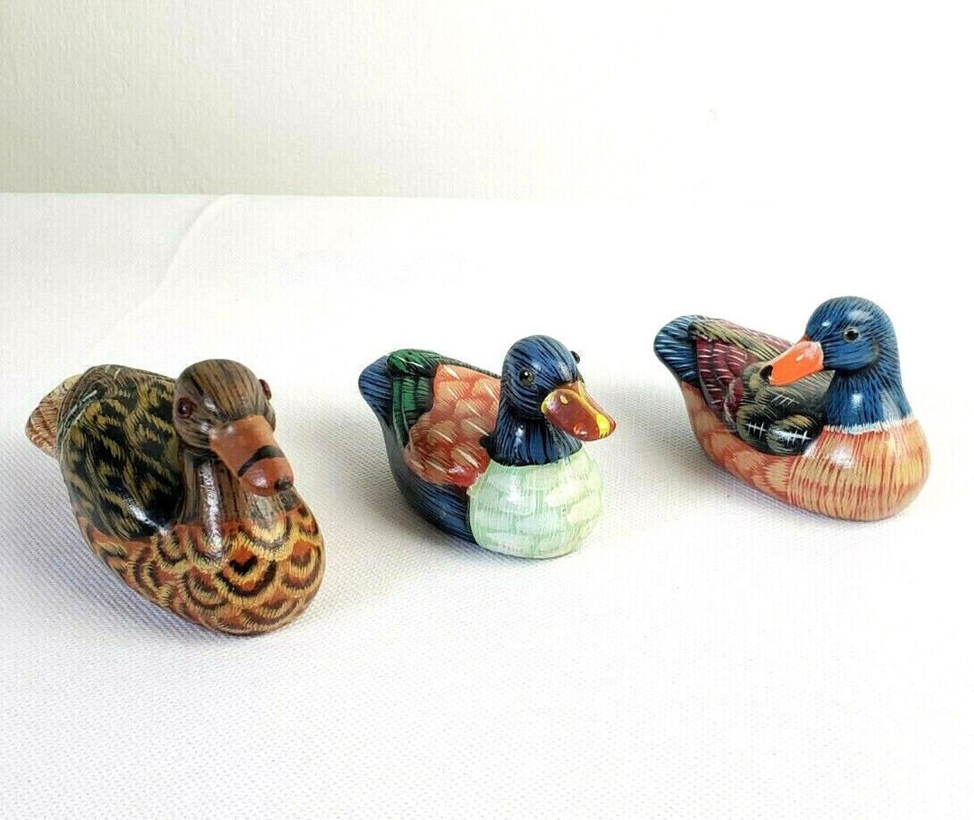 Painted Ceramic Ducks With Glass Eyes Game Bird Figurines Etsy