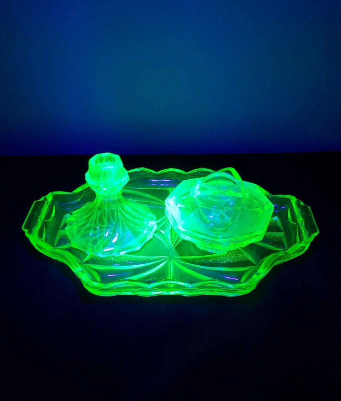 Antique Vintage Art Deco Green Glass Vanity Set Tray Etsy