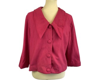 Vintage Hip Length Swing Coat Hot Pink Wool Women’s Size L 3/4 Sleeve