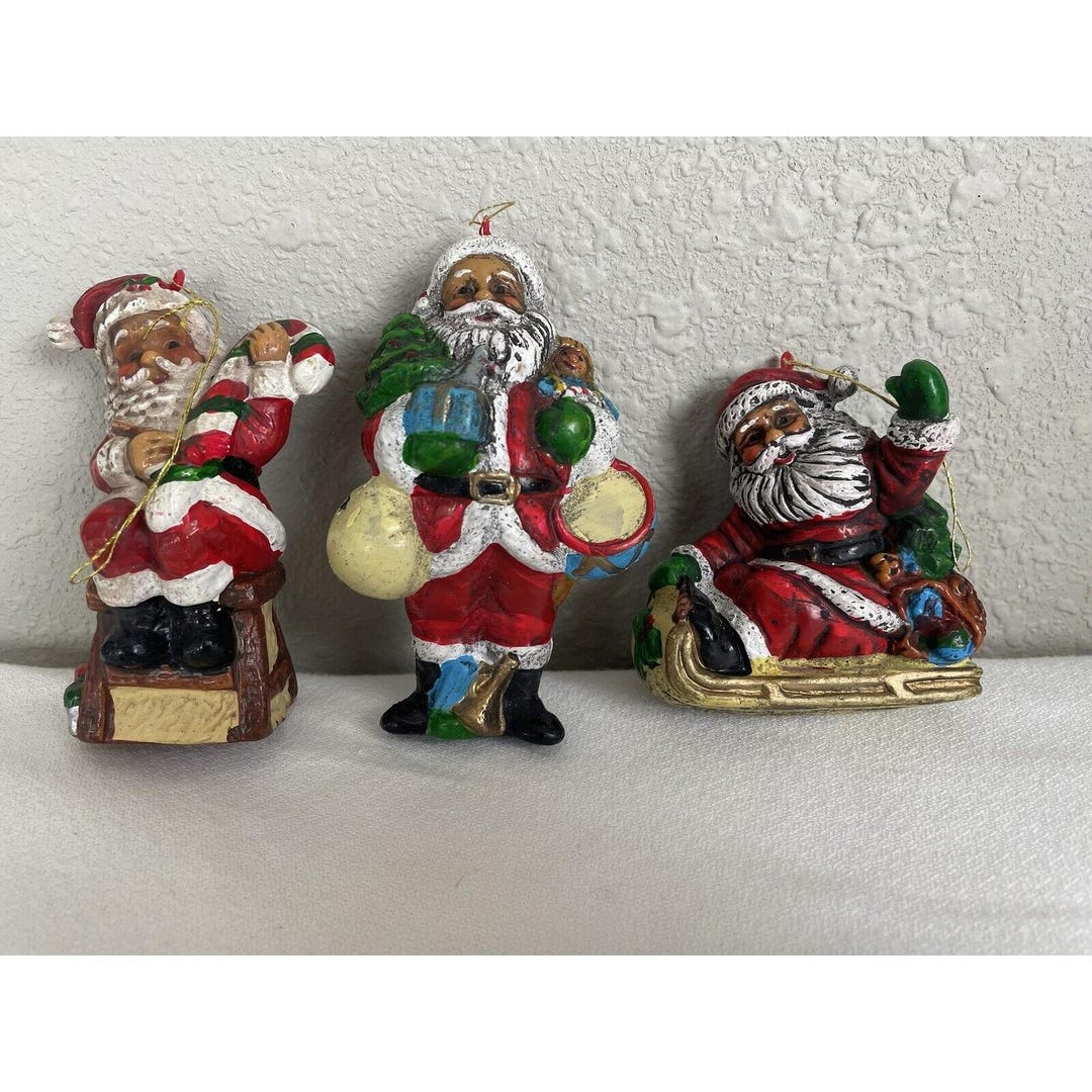 Vintage Santa Claus Mini Blow Mold Christmas Tree Ornaments Sleigh Set ...