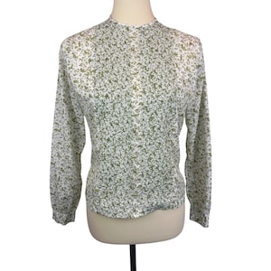 Vintage Ship n Shore Button Down Blouse S Green Floral Forest Animals Long Sleeves