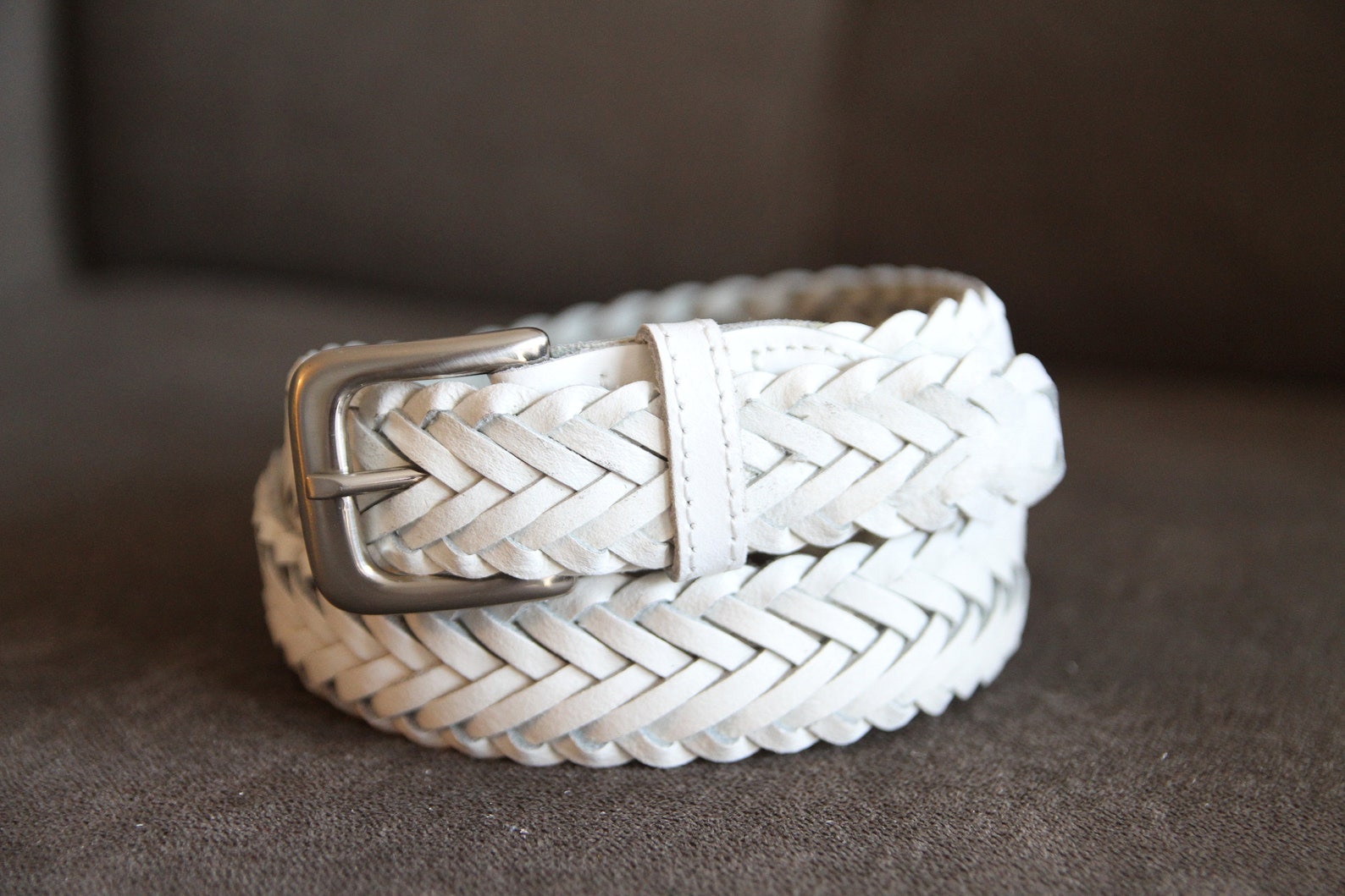 Braided Leather Belt Casual Dress Young White Leather Belt Women Belt Silver Buckle Quality