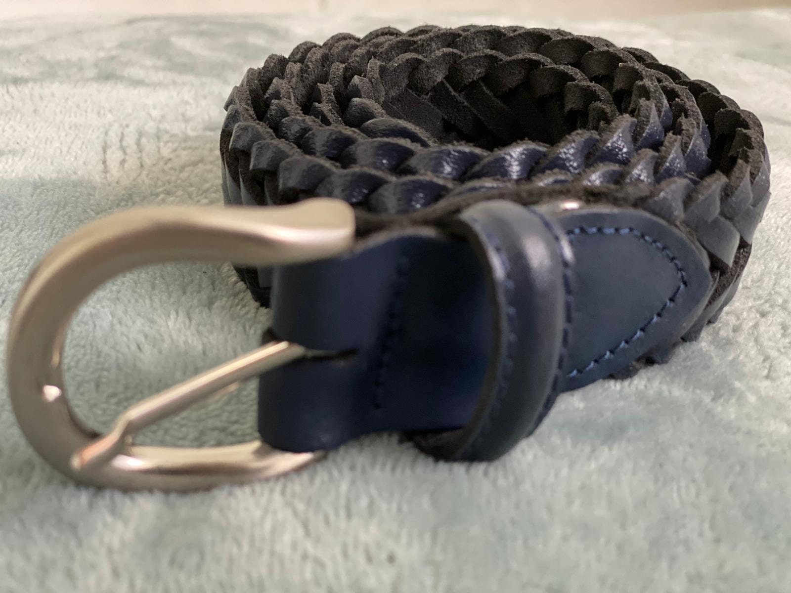 Arcangelo Blue Distressed Leather Braided Belt Andrea d main image 3