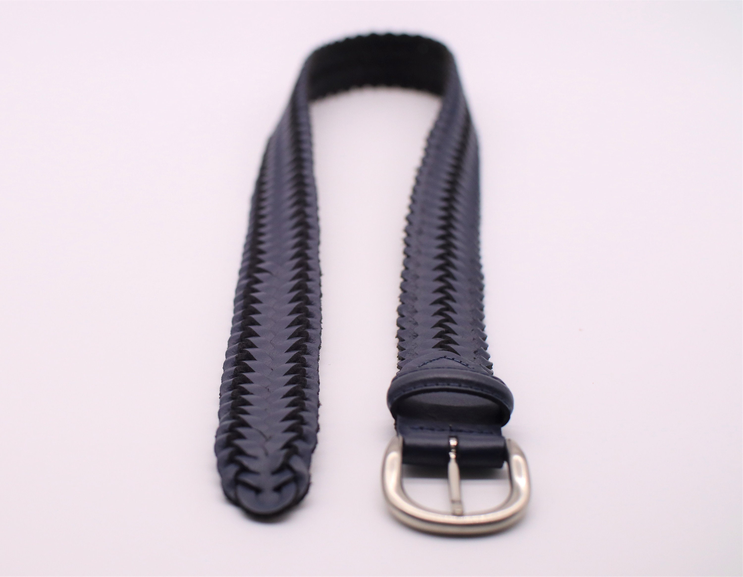 Braided White Leather Belt: Handcrafted Silver Buckle Cinch Belt