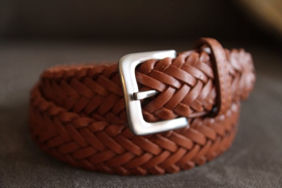 Handmade Braided Leather Belt: Light Brown Cinch Belt With  display picture 2
