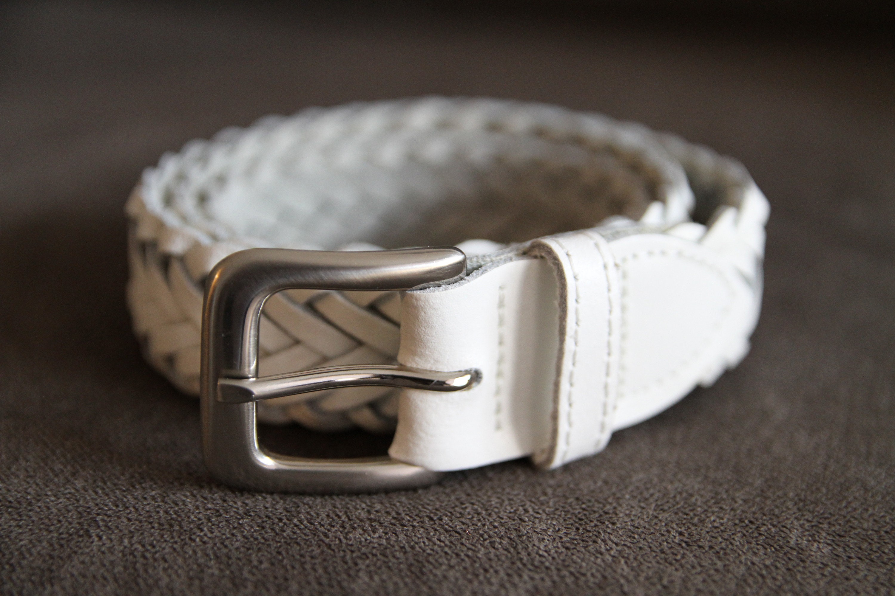 Braided Leather Belt Casual Dress Young White Leather Belt Women Belt Silver Buckle Quality