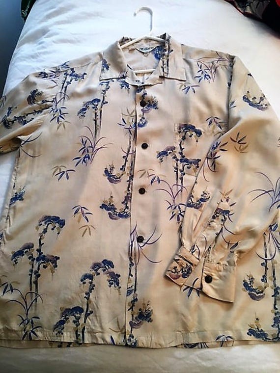 MBVintageandFashion Long Sleeve Vintage Silk Hawaiian Shirt Rare