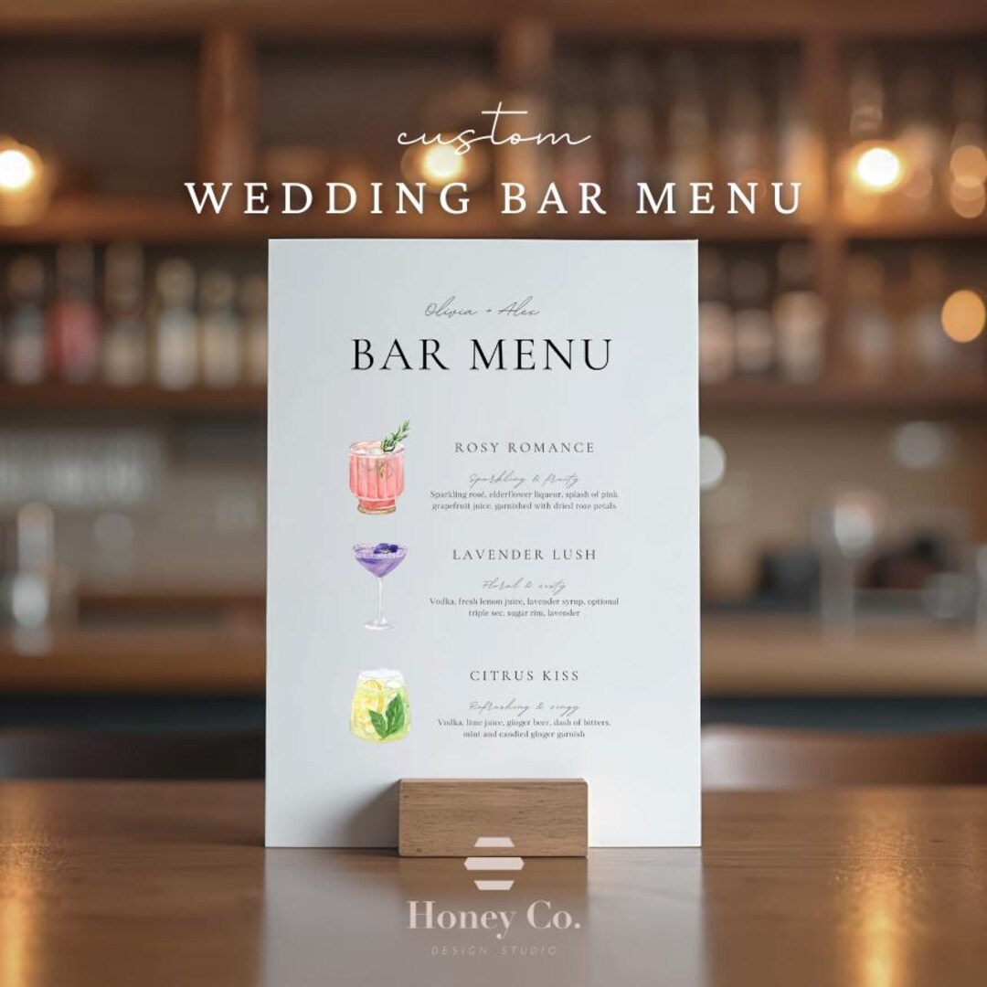 Example Personalised Cocktail Menu Custom Wedding Bar Menu: Personalized Signature Cocktail Design ...